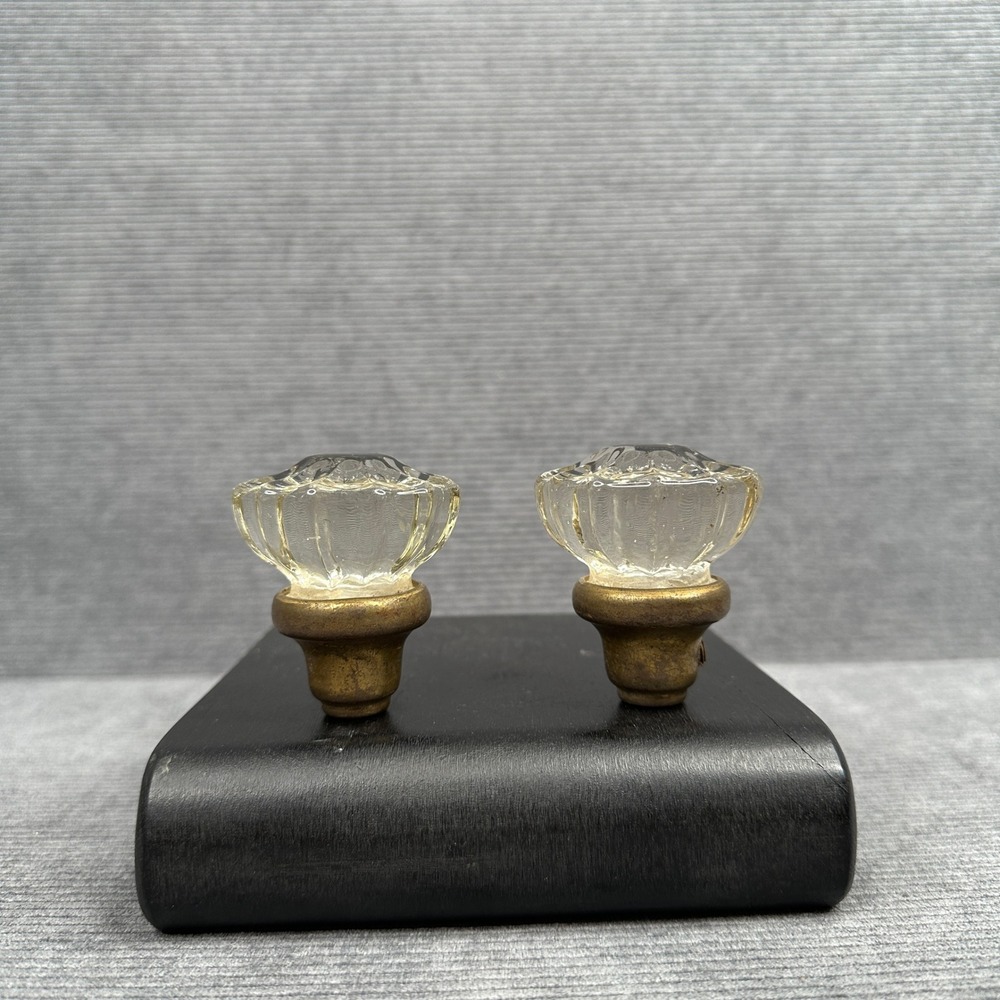 Vintage Glass Door Knobs‎ Pair with Brass Bases, 2 Inch, 12 Point Star